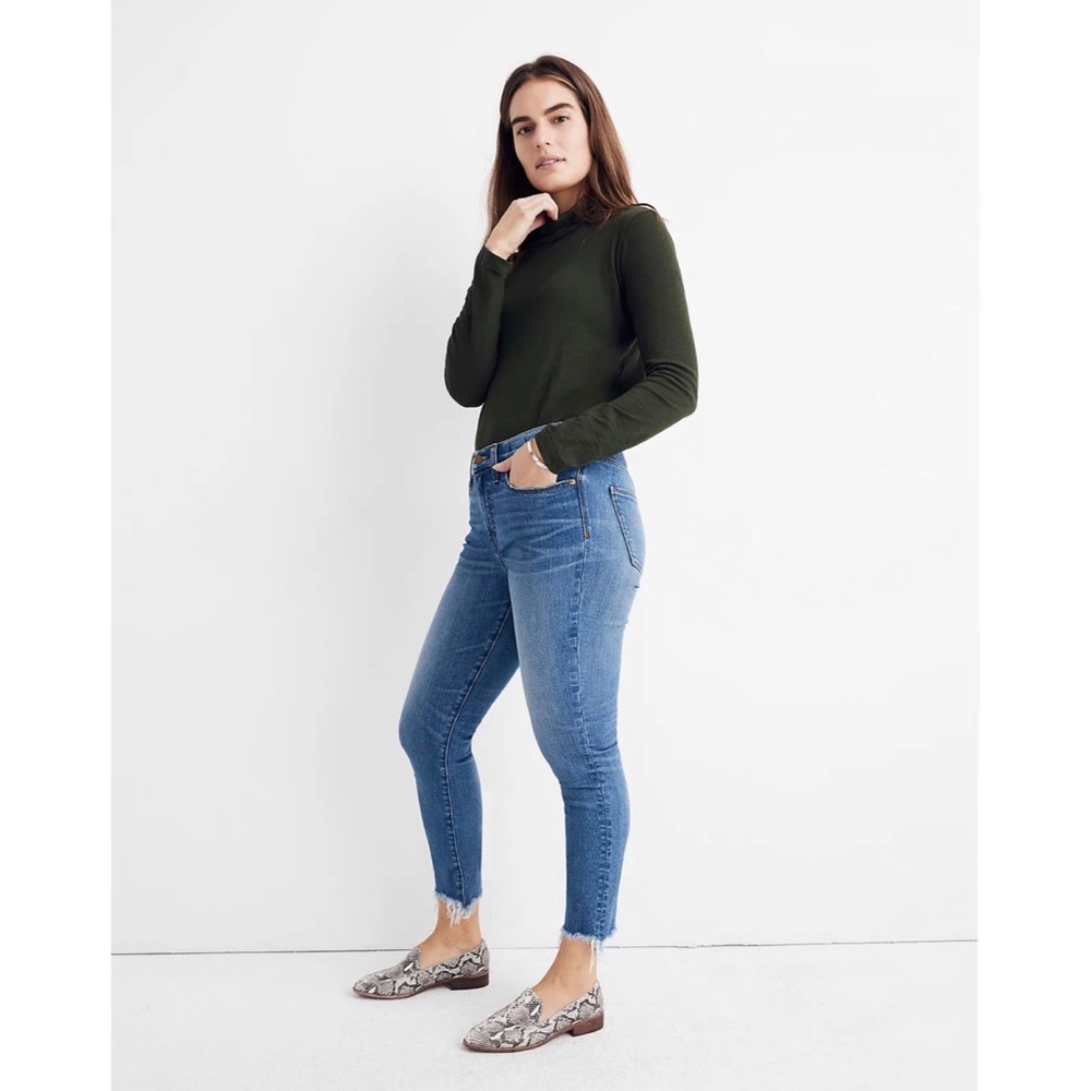 Madewell 9” High Rise Skinny Crop Jeans Destructed Hem Medium Wash Ankle Length - Picture 16 of 16